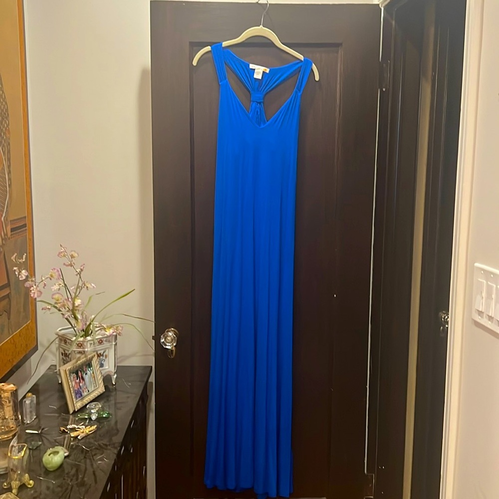 Blue knit maxi sundress, great to wear aline, or as a swimsuit coverup